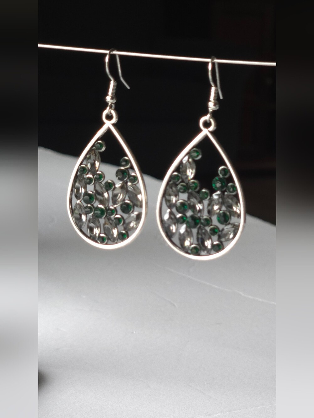 paparazzi Emerald & Smoke Teardrop Crystal Earrings - Picture 13 of 13
